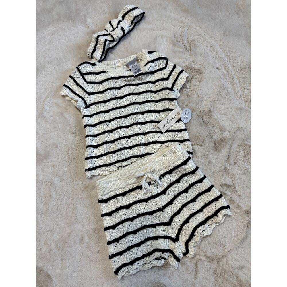Sincerely Jules Black & White Knit Top Shorts Headband 3 PC Outfit Size 24 month
